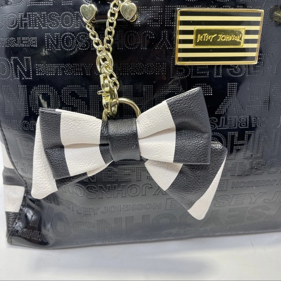 Betsey Johnson Black White Striped Purse Bow Rare Y2K EUC Chic Glam - Picture 5 of 12